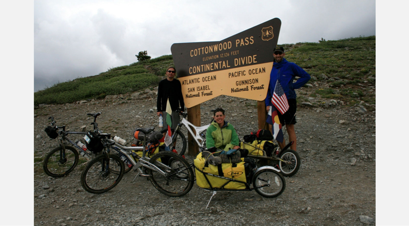 Leslie with her husband Chris(right) and good friend Scott at the top of Cottonwood Pass. Colorado. Photo: Leslie Kehmeier Collection