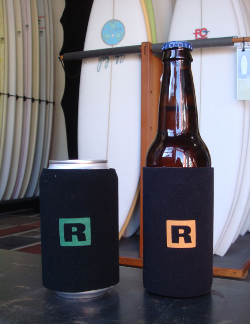 FCD R2 and R3 beer cozies made from reclaimed Patagonia wetsuits