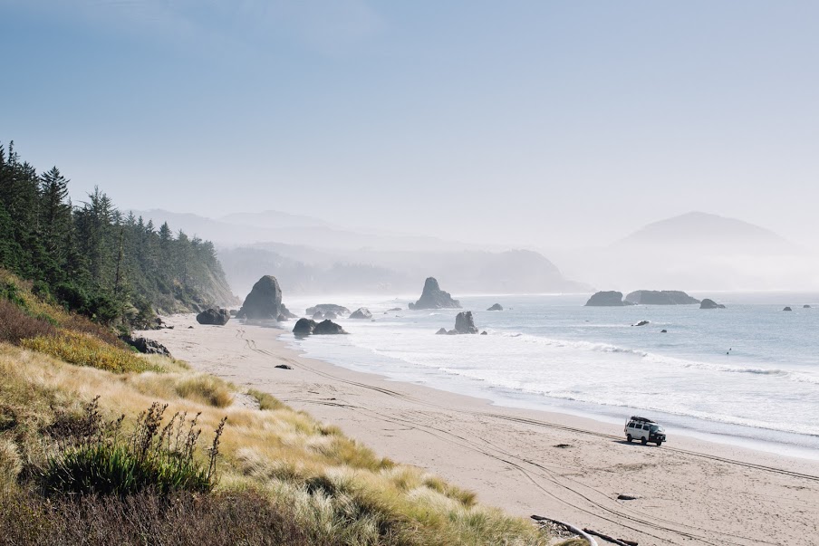 Van on beach