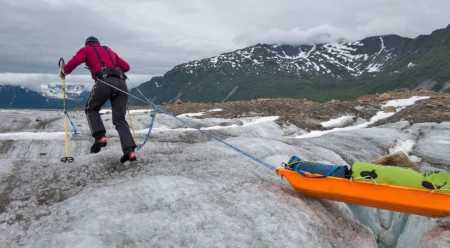 Crossing a Glacier in Wrangell–St. Elias National Park on Skis