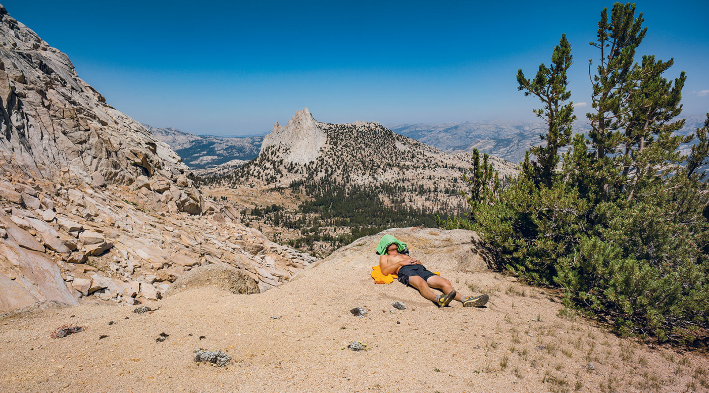 Walker Ferguson laid low by a high-quality effort. Tuolumne Meadows, California. Photo: Jeff Johnson