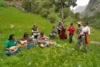 The author (second from right) joins members of the band Front Country and Tibetan musicians Tsochen, Dondrup and Palden, in a wilderness jam. Photo: @tripjenningsvideo