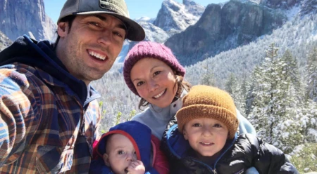 Sonnie and his family in Yosemite, one of countless stops they’ll make over the course of their year on the road. Photo: Sonnie Trotter