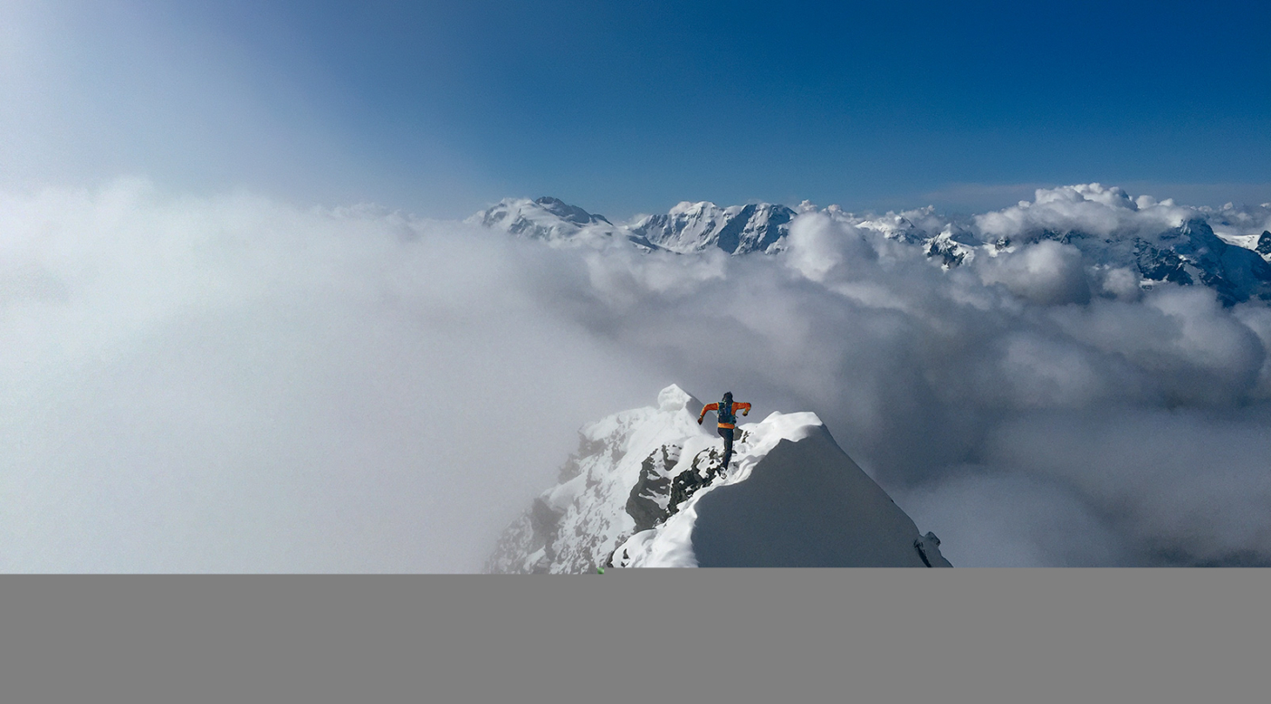 Mountain runner Kílian Jornet blazes down the north ridge of Täschhorn in Switzerland. Along with Steve House and Scott Johnston, he’s leading the “anti-fad” training movement for mountain athletes. Photo: Steve House