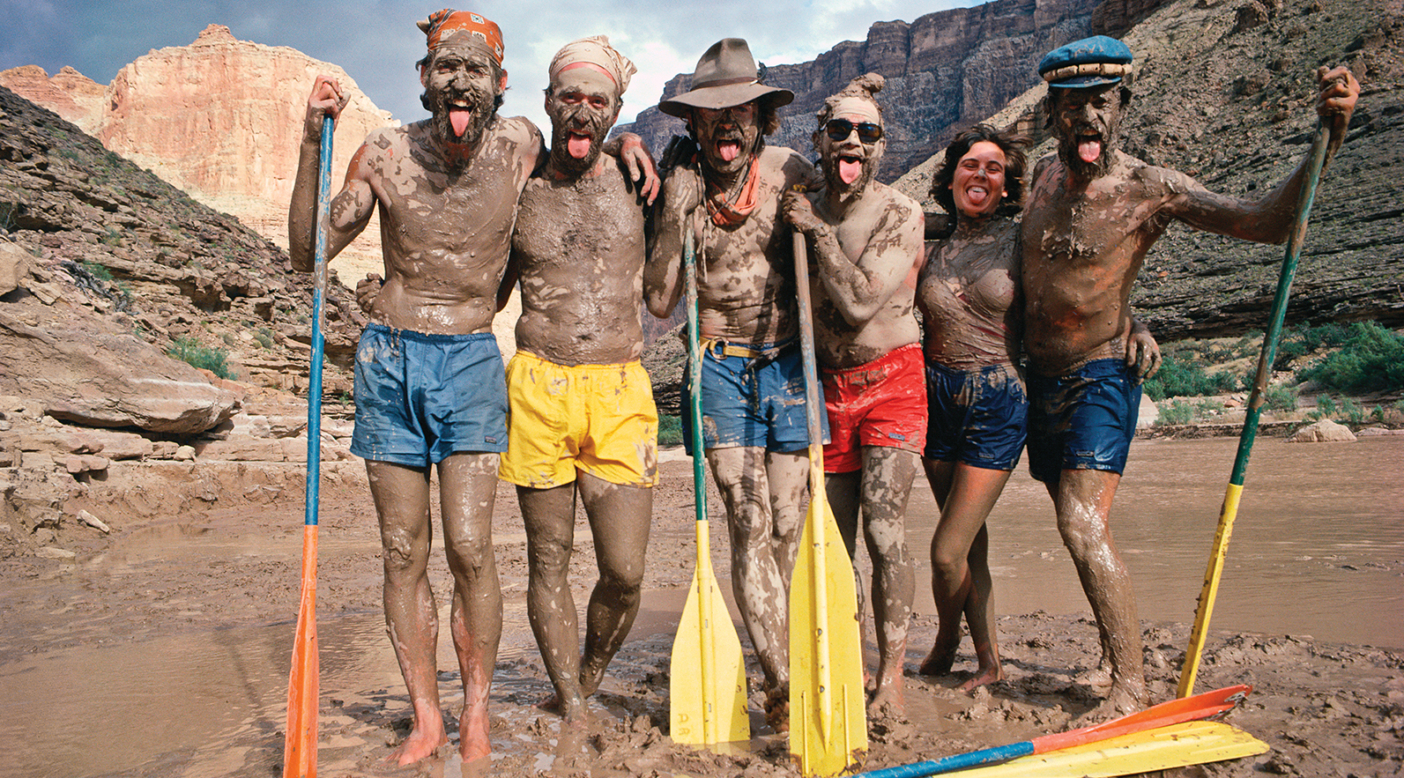 From the Fall 1984 catalog, Julie Galton and friends show off their brightly colored Baggies after rolling around in a patch of mud by the Colorado River. Photo: Chris Brown