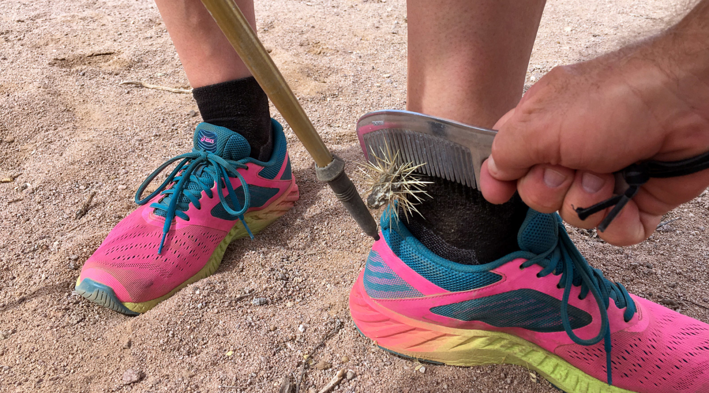 “I was just about to get speared when Tom Hannagan, from Friends of Ironwood Forest, whipped out a metal comb he always carries with him to brush cactus barbs away. We had the best time there with Tom and Dave Barker from Friends. We laughed a lot, and their love of the area and the time they spent hiking with us made it a really memorable trip.” —Maya Nerenberg, Size and Fit Specialist. Photo: Geoff Holstad