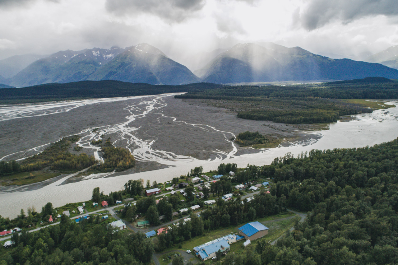 Klukwan means “eternal village” in the Tlingit language, and it sits on the bank of the Chilkat River where the braided Tsirku River enters. Photo: Connor Gallagher