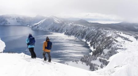 Circumnavigating Crater Lake by Ski