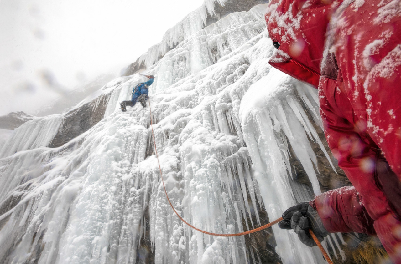 Jim, always attentive at the belay, tells stories about the first ascent. Andy climbing in the original gear conjured up dozens of memories from 1975—his dark, curly hair reminiscent of Mark Ward on the FA, bringing Jim back to this very same belay.