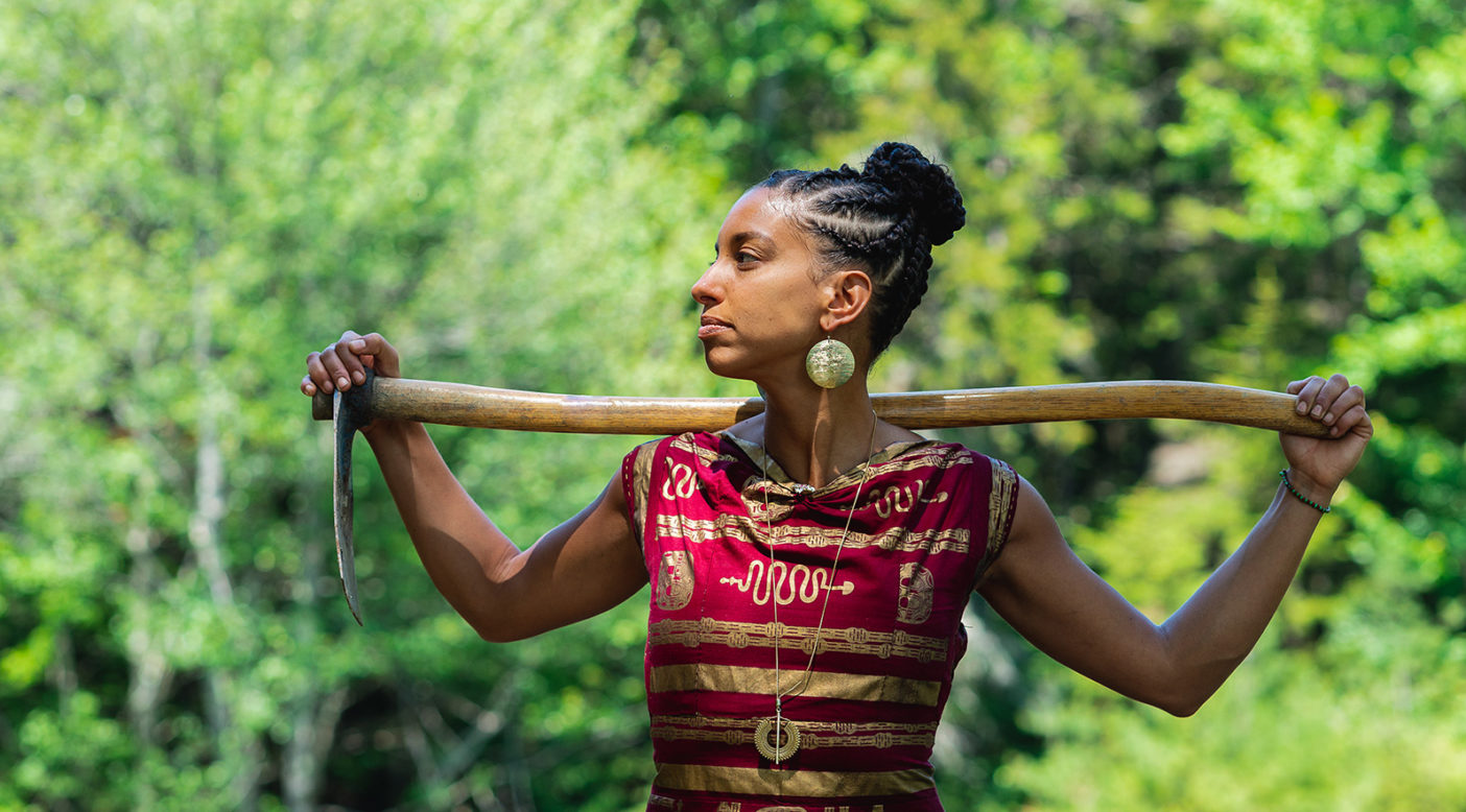 Leah Penniman honors the legacies of African diasporic farmers and activists by working toward an environmentally and socially just future. “Farming While Black,” she says, “is the book I needed someone to write for me when I was a teen who incorrectly believed that choosing a life on land would be a betrayal of my ancestors and of my Black community.” Photo: Jamel Mosely-Mel
