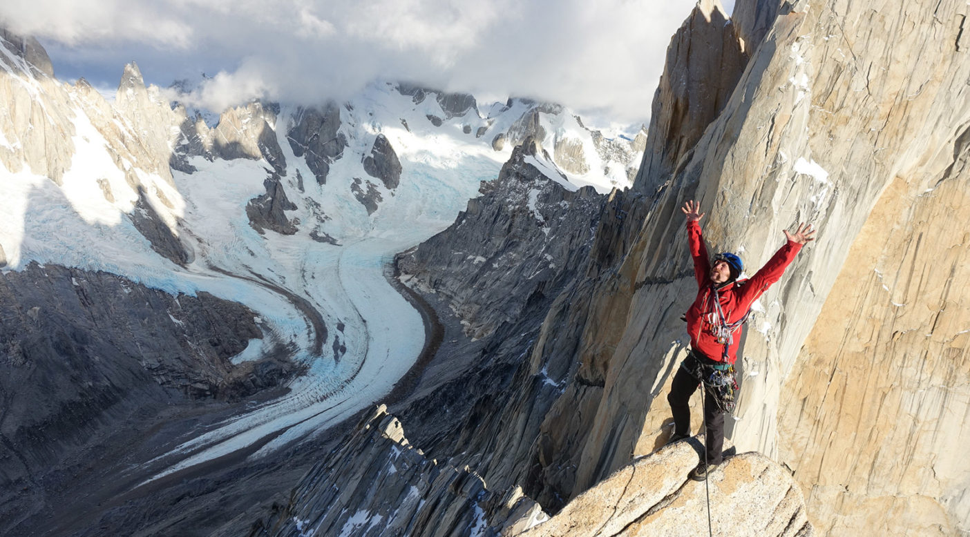Niels Tietze on the summit of Aguja de I’S, our only summit given the difficult weather, 2017. Photo credit: Timmy O’Neill
