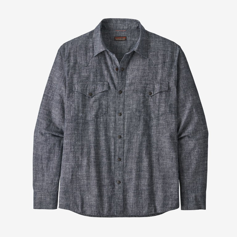Patagonia Men's Long-Sleeved Western Snap Work Shirt in New Navy, Medium - Workwear Shirts & Tops - Hemp/Organic Cotton/Recycled Polyester