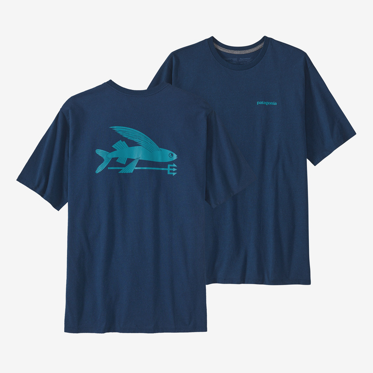 Patagonia Men’s Flying Fish Responsibili-Tee in Tidepool Blue, Extra Small - Logo T-shirts - Recycled Cotton/Recycled Polyester