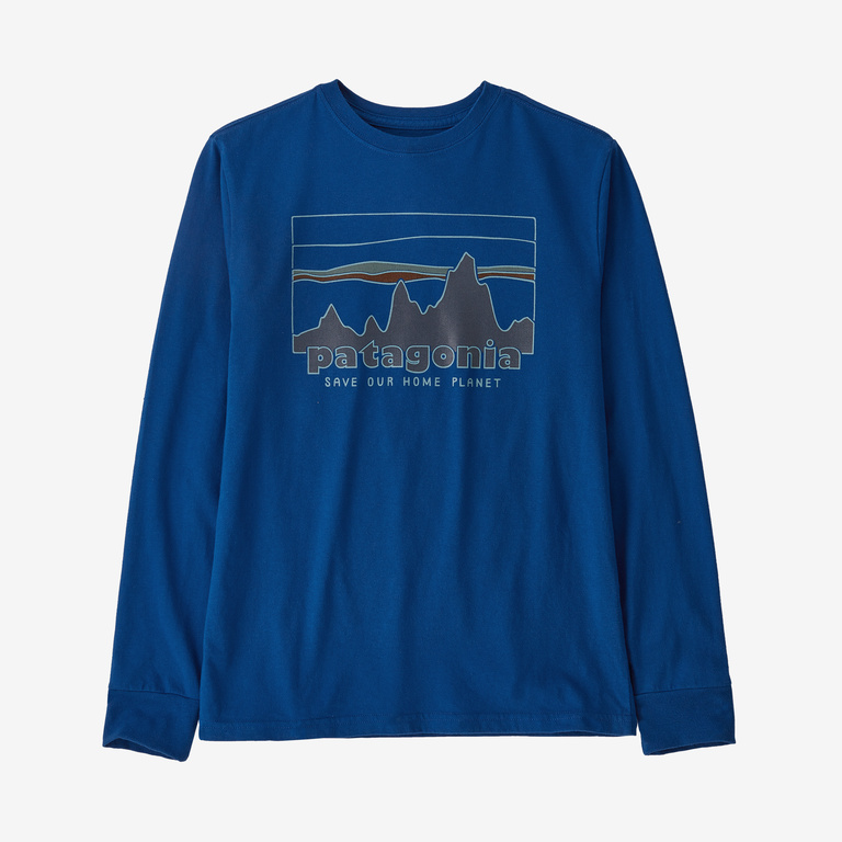 Patagonia Kids' Long-Sleeved Regenerative Organic Certified Cotton Graphic T-Shirt, L, Blue