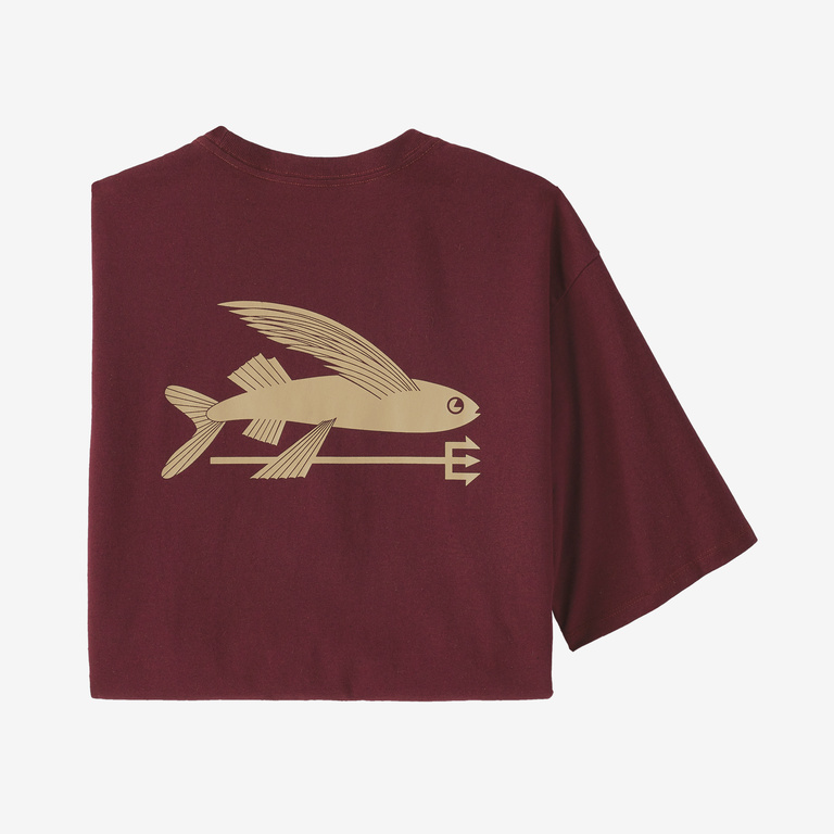 Patagonia Mens Flying Fish Responsibili-Tee in Sequoia Red, Extra Small - Logo T-Shirts - Recycled Cotton/Recycled Polyester
