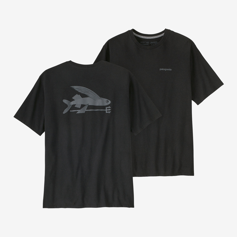 Patagonia Mens Flying Fish Responsibili-Tee in Ink Black, Extra Small - Logo T-Shirts - Recycled Cotton/Recycled Polyester