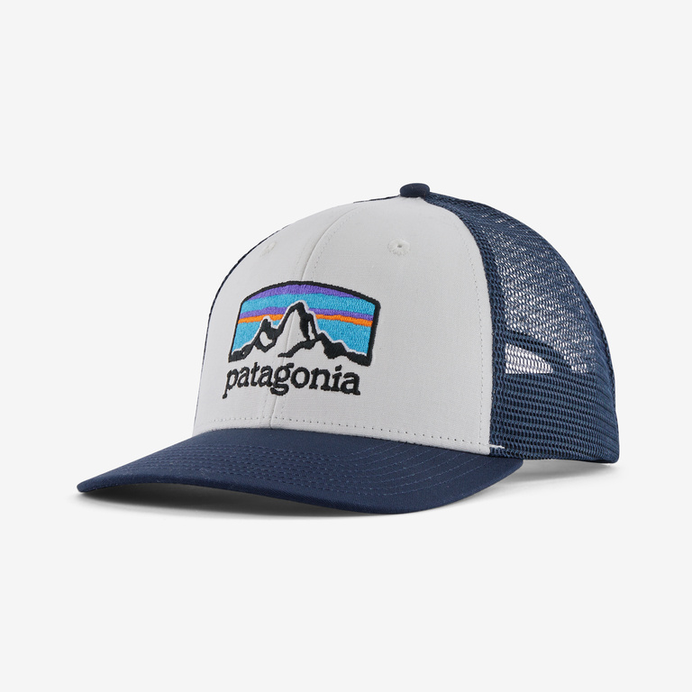 Patagonia Fitz Roy Horizons Trucker Hat (White w/ New Navy)
